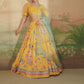 Yellow and Blue Floral Printed Lehenga