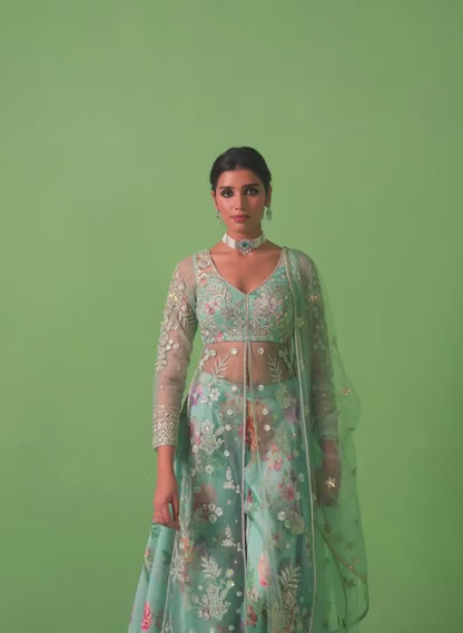 Light Blue Embroidered Net Sharara