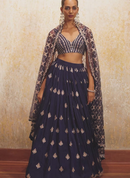 Navy Blue Embroidered Lehenga