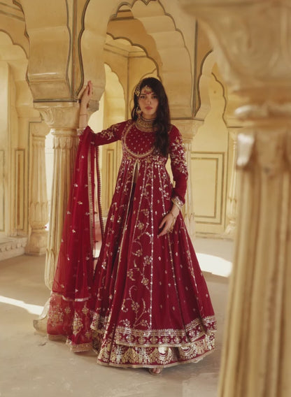 Maroon Embroidered Georgette Anarkali