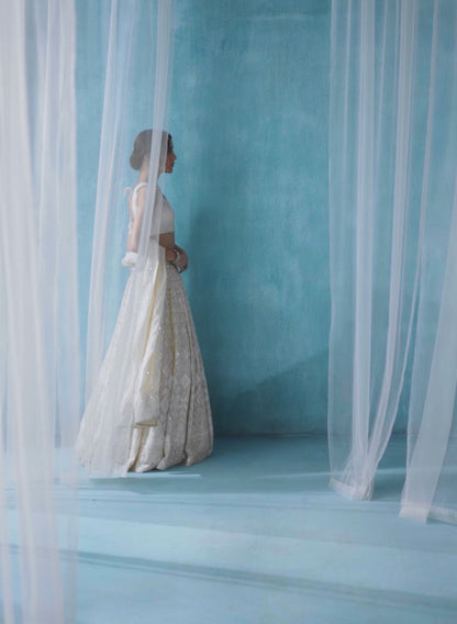 Off White Embroidered Lucknowi Lehenga