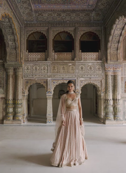Nude and Gold Embroidered Lehenga