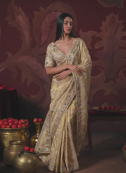 Gold Embroidered Brocade Saree