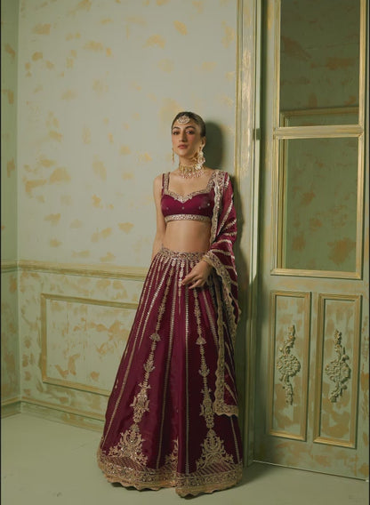 Deep Wine Embroidered Lehenga