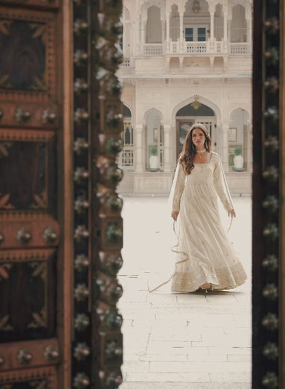 Light Dusty Beige Embroidered Anarkali