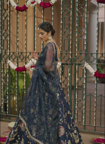 Navy Blue Embroidered Lehenga