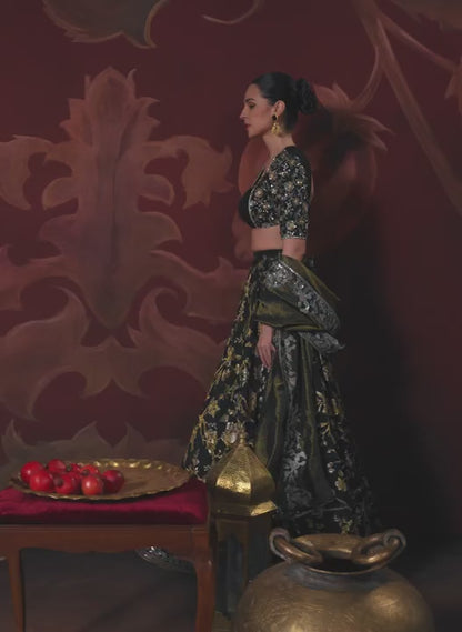 Black Embroidered Brocade Lehenga