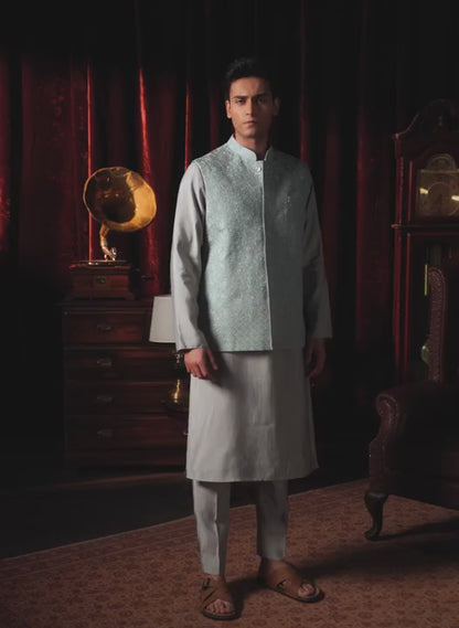 Grey Embroidered Nehru Jacket Set