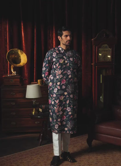 Blue Floral Printed Multicolor Kurta Set