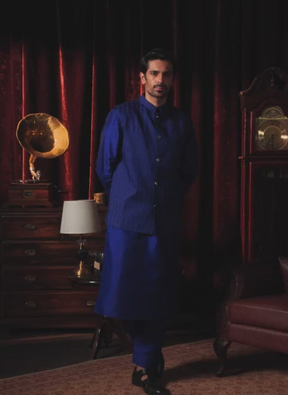 Blue Silk Nehru Jacket Set