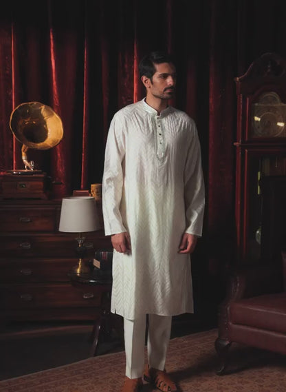 White Foil Printed Kurta Set