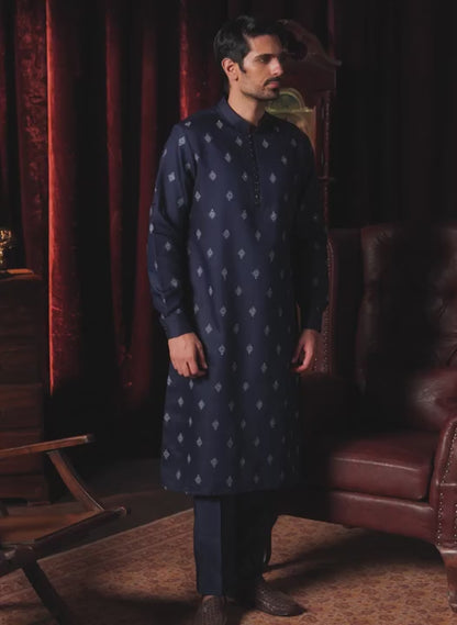 Navy Blue Embroidered Kurta Set