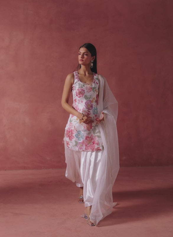 Off White Multicolor Floral Printed Punjabi Suit