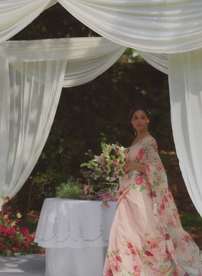 Ivory Multicolor Floral Embroidered Saree