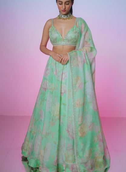Mint Floral Embellished Lehenga