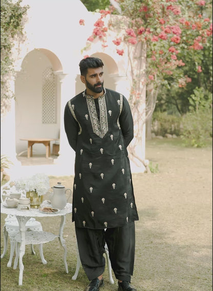 Black Embroidered Kurta Set