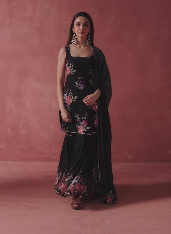 Green Faux Georgette Festive Gharara Style Suit