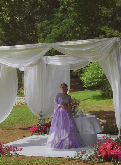 Lavender Multicolor Floral Embroidered Lehenga