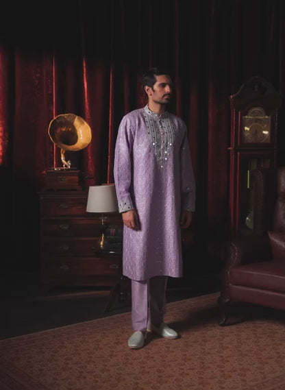 Purple Mirror Embroidered Kurta Set