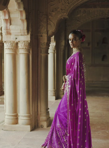 Purple Embroidered Brocade Saree