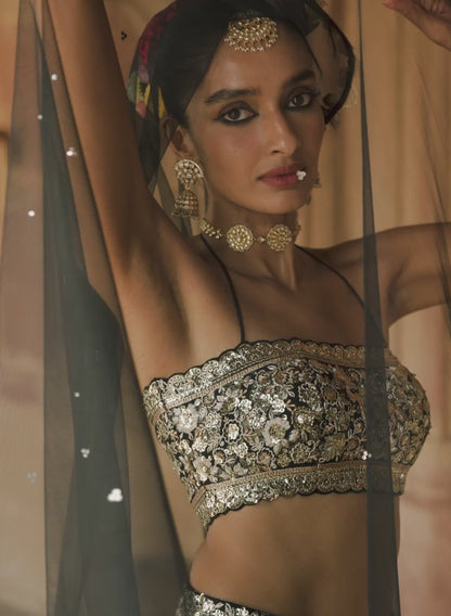Black Embroidered Brocade Lehenga