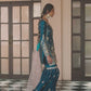 Teal and Peach Embroidered Gharara Suit