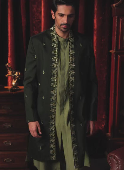 Green Embroidered Sherwani Set