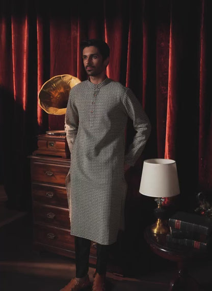 Black Knitted Cotton Kurta Set