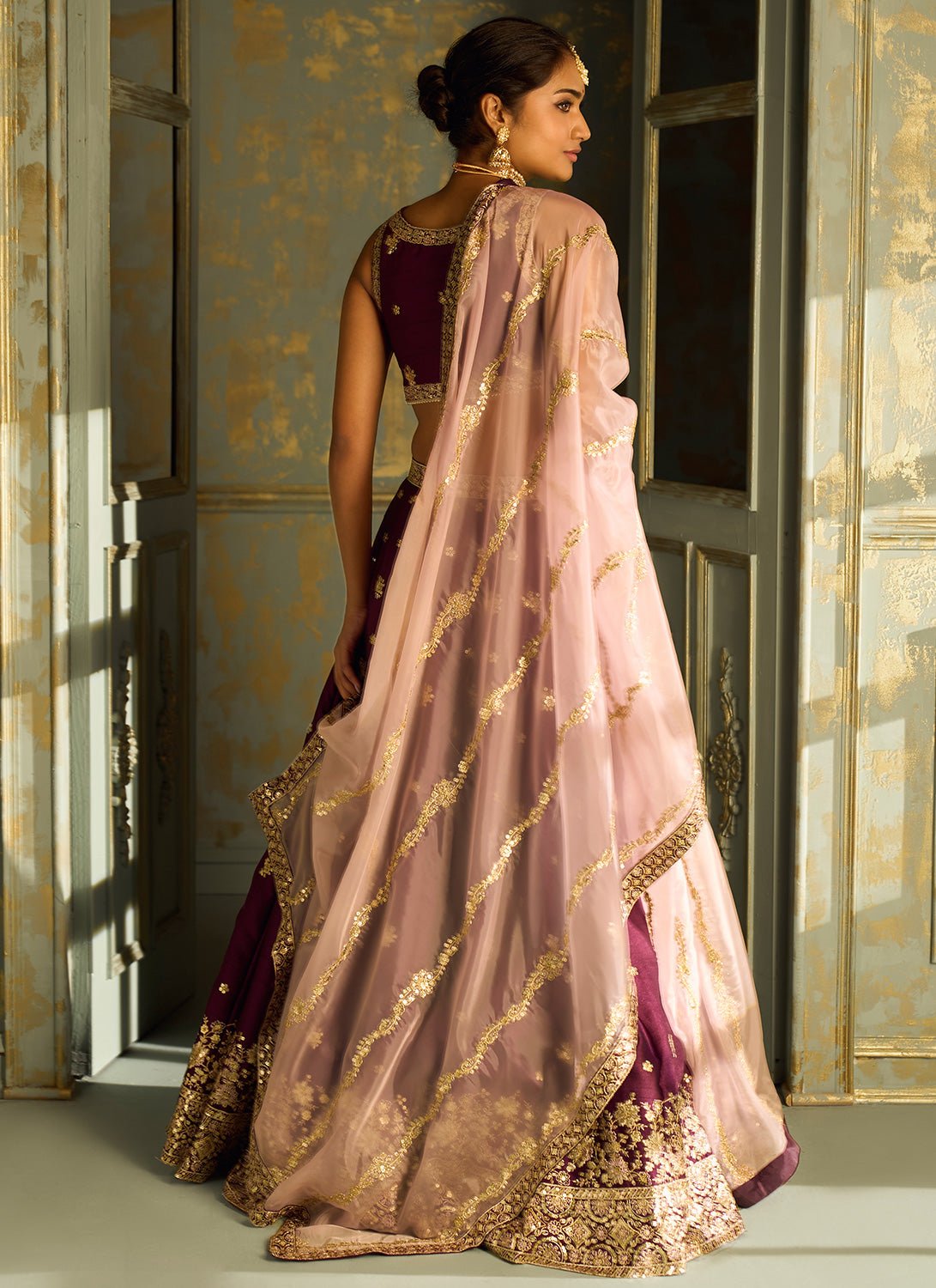 Purple and Gold Embroidered Lehenga - Lashkaraa