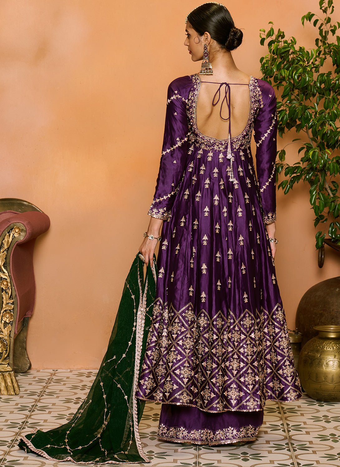 slim fit dress slacks Vintage Deep Purple Muslim Wedding Dresses with Long Sleeves FD1115B v –  Viniodress main image 1