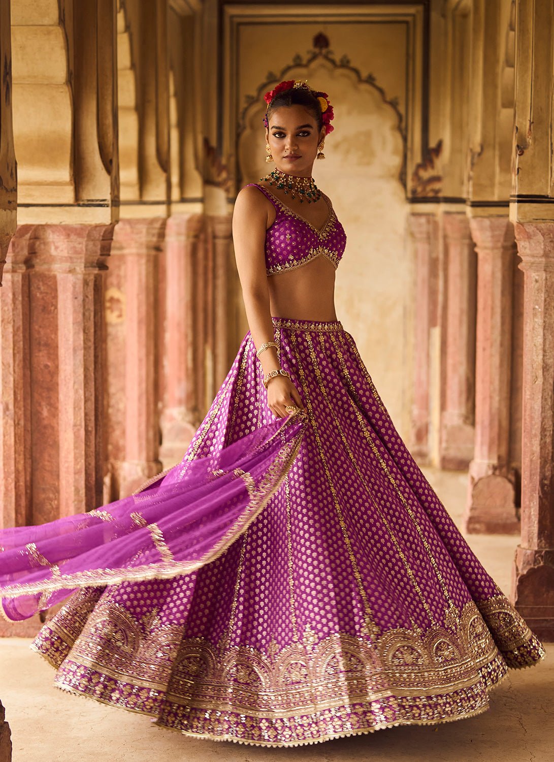 Purple Embroidered Brocade Lehenga - Lashkaraa