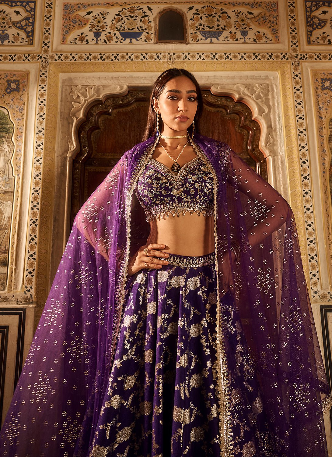 Purple Embroidered Brocade Lehenga - Lashkaraa