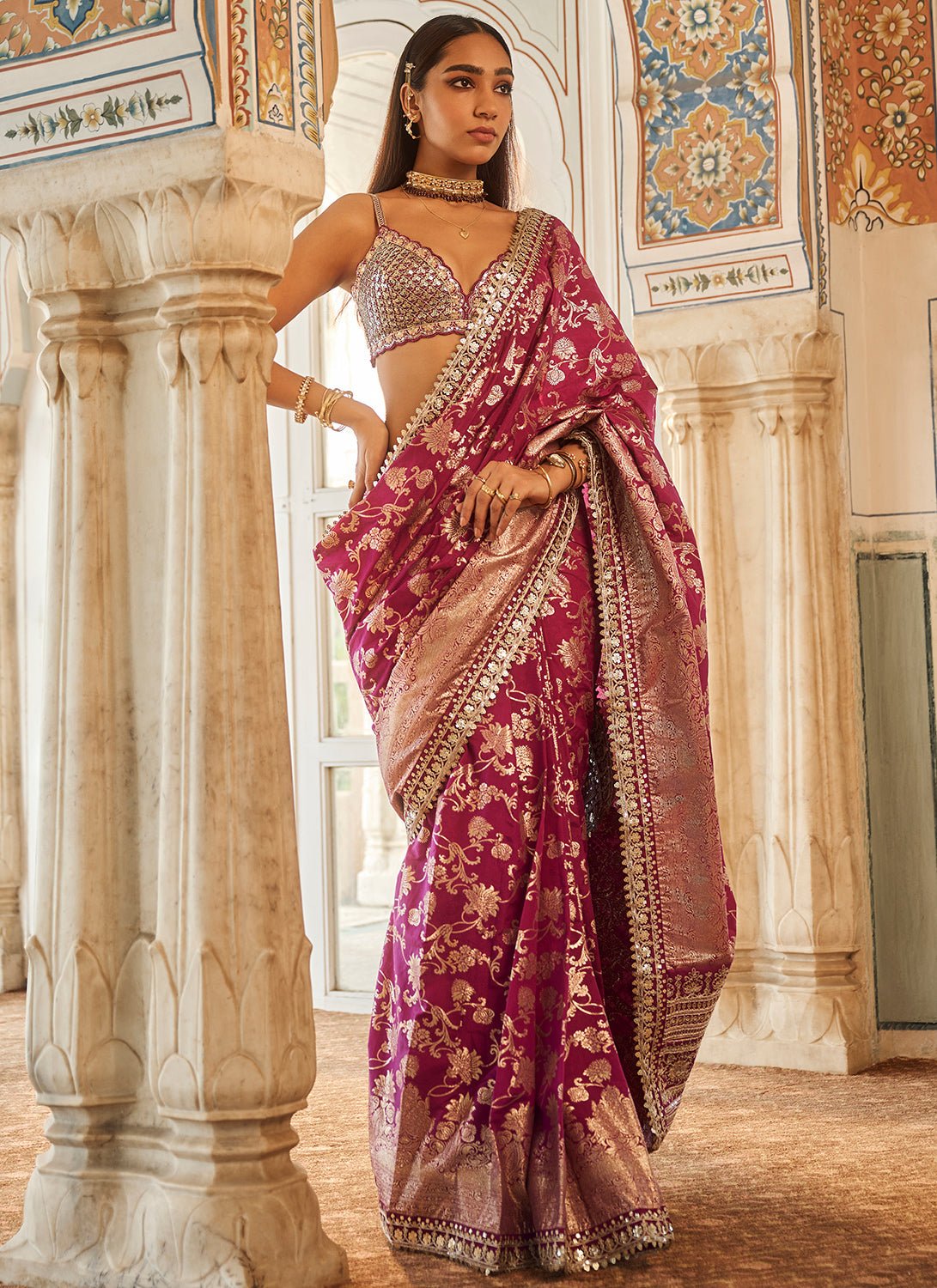 Purple Embroidered Brocade Saree - Lashkaraa