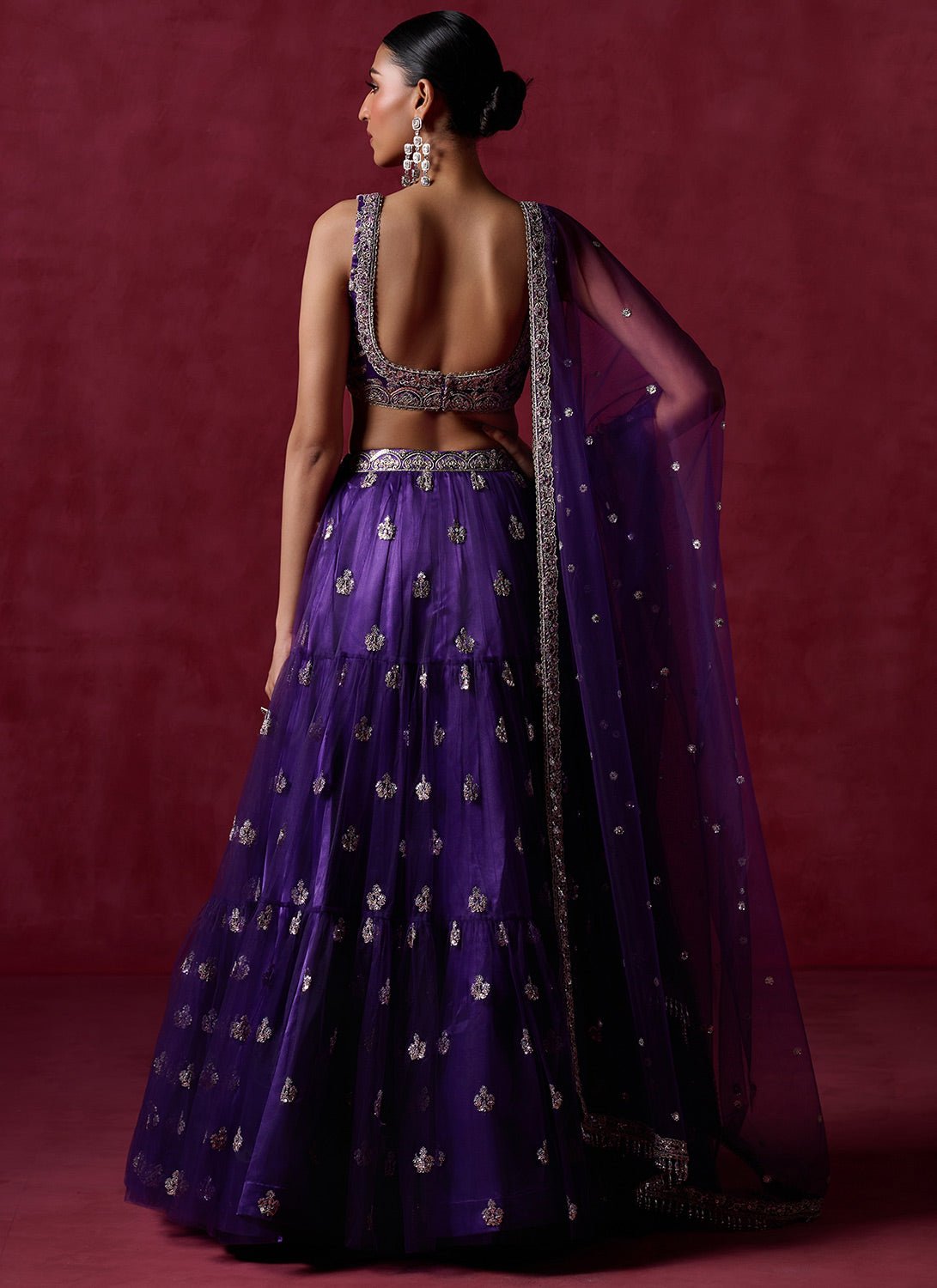 fitted lace wedding dress Light Purple Embroidered Lehenga main image 1