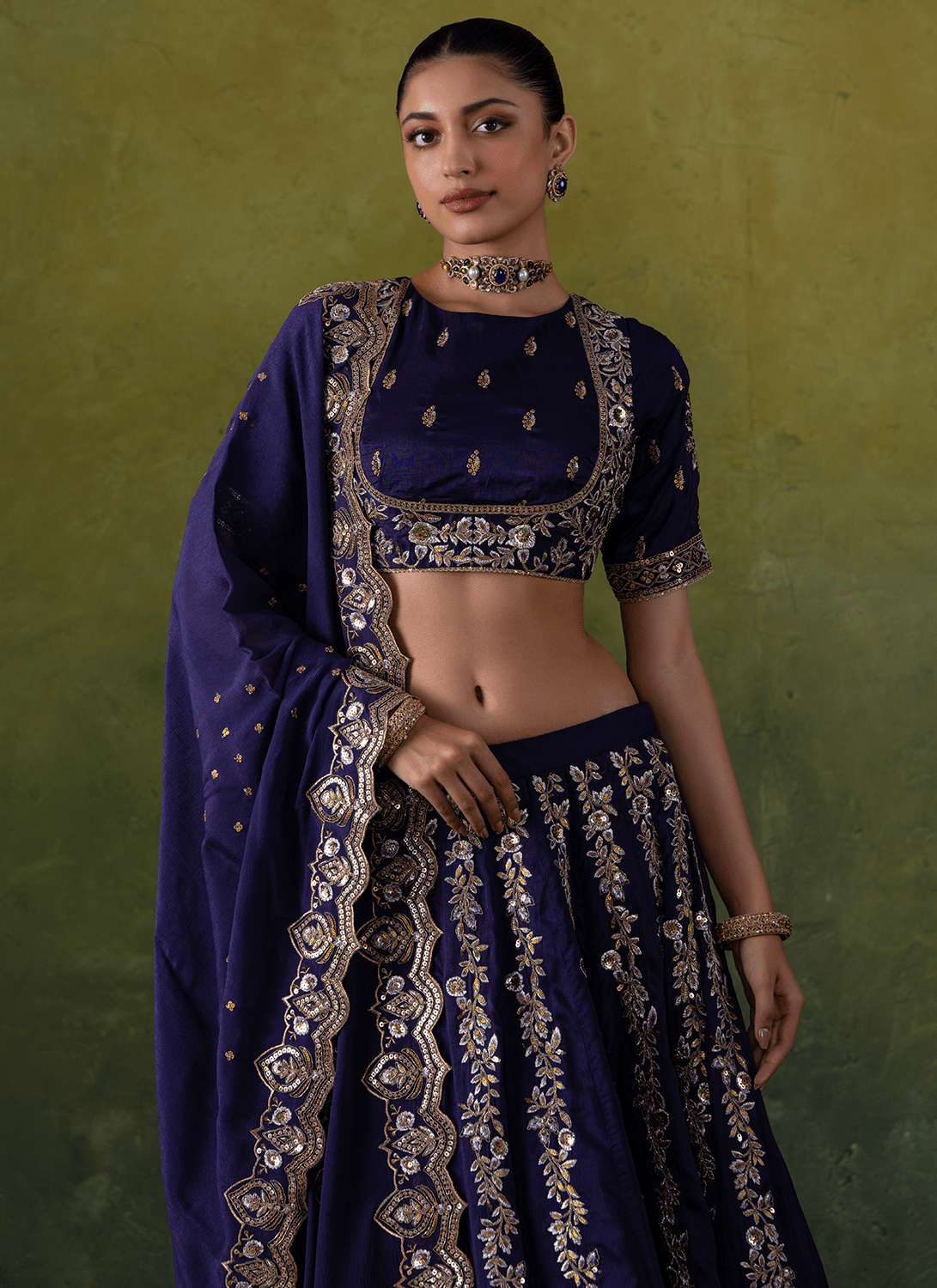Purple Embroidered Silk Lehenga - Lashkaraa