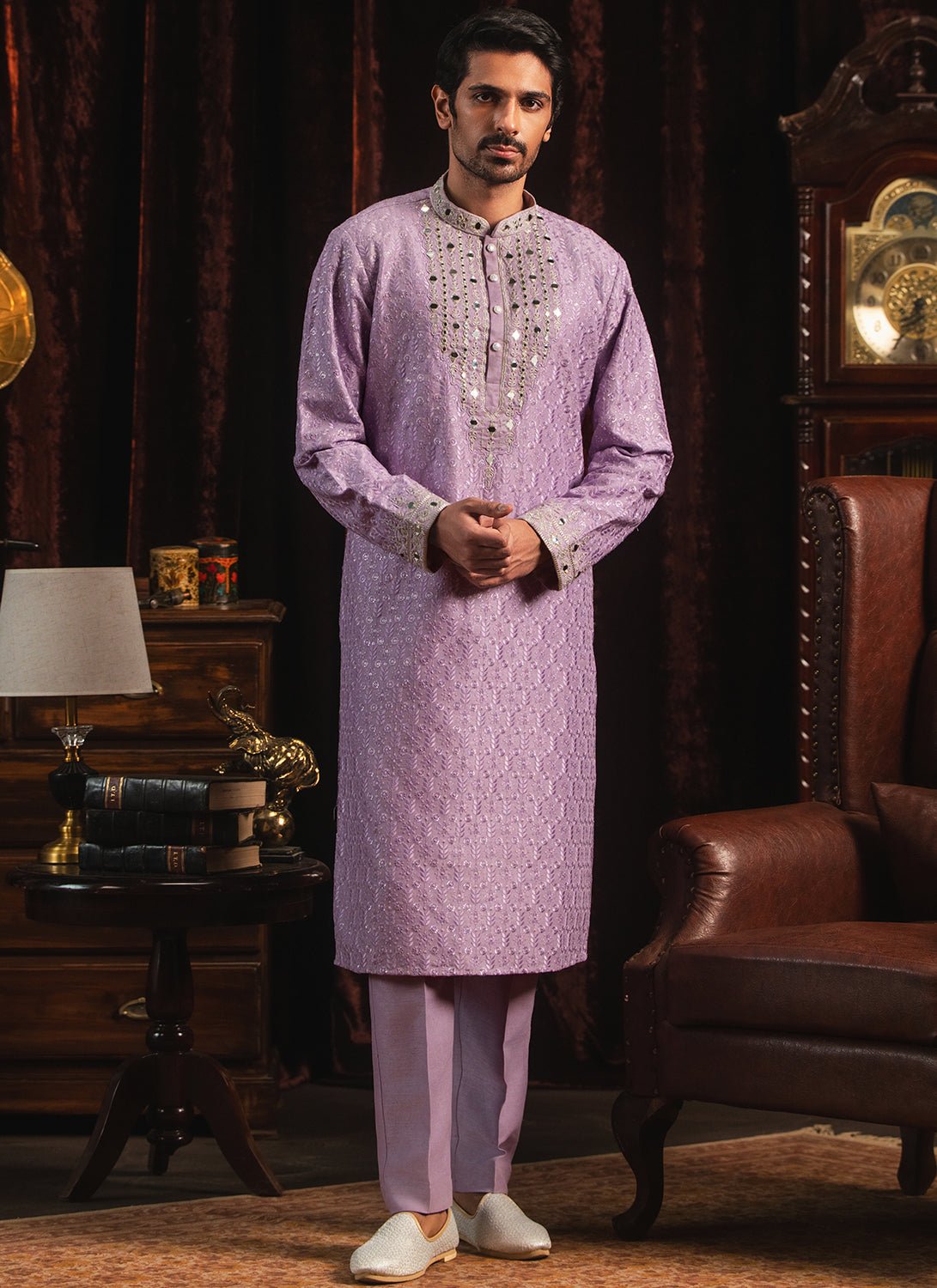 Purple Mirror Embroidered Kurta Set - Lashkaraa