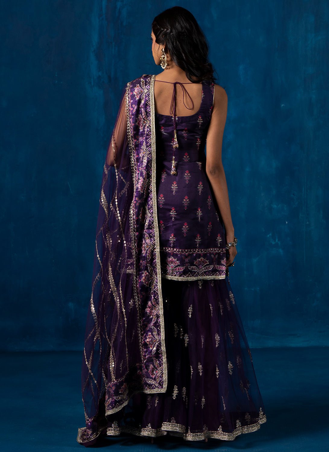 Purple Multicolor Embroidered Gharara Suit - Lashkaraa