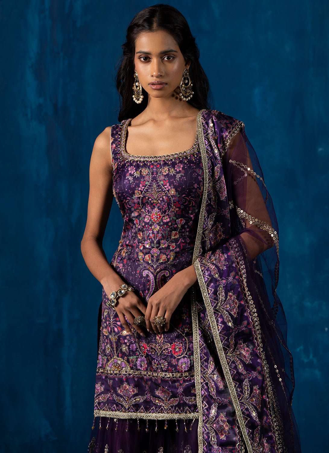 Purple Multicolor Embroidered Gharara Suit - Lashkaraa