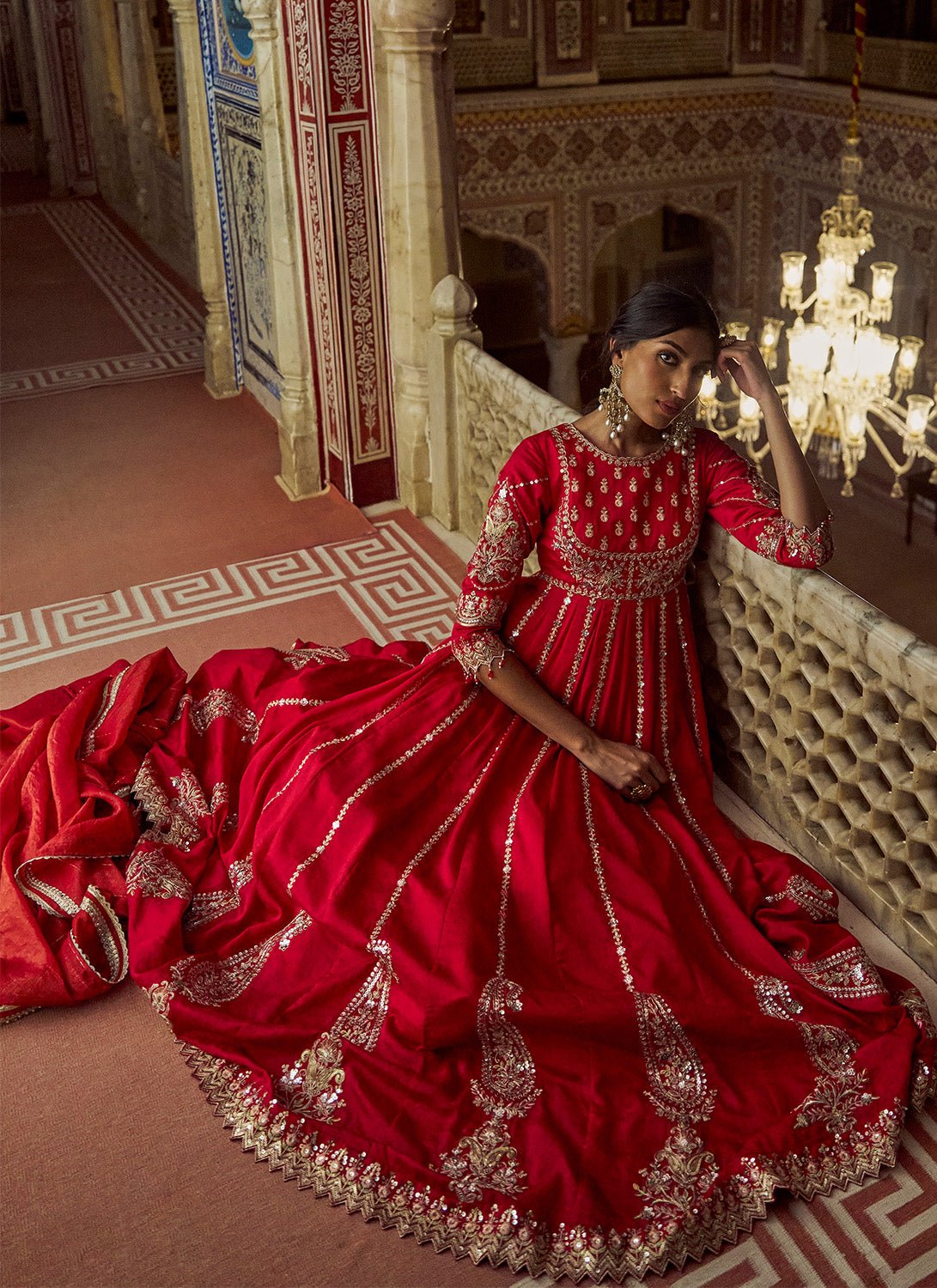 Red Embroidered Silk Anarkali - Lashkaraa