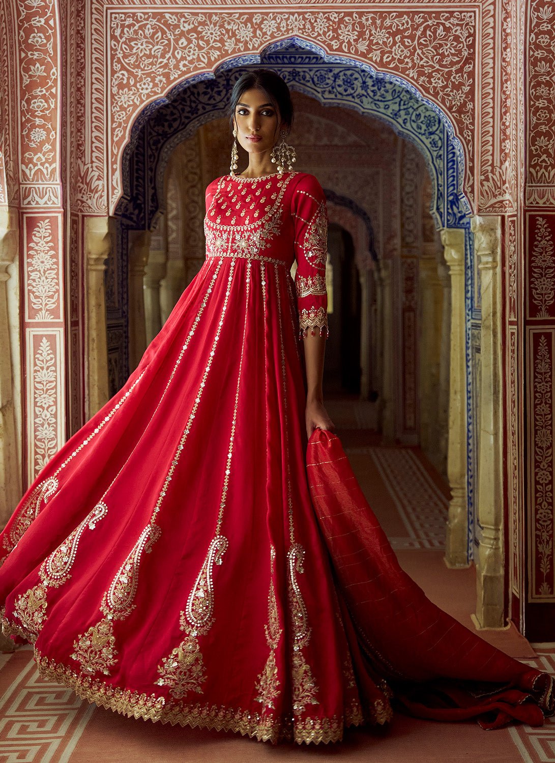 Red Embroidered Silk Anarkali - Lashkaraa
