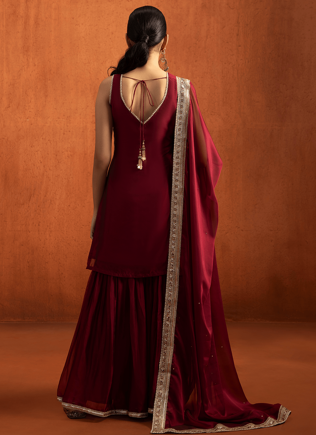 Red Embroidered Silk Gharara Suit - Lashkaraa