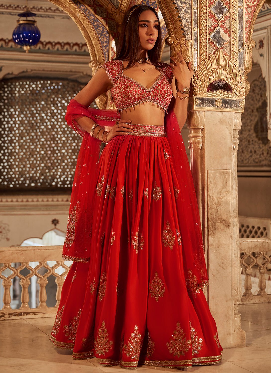 Red Embroidered Silk Lehenga - Lashkaraa