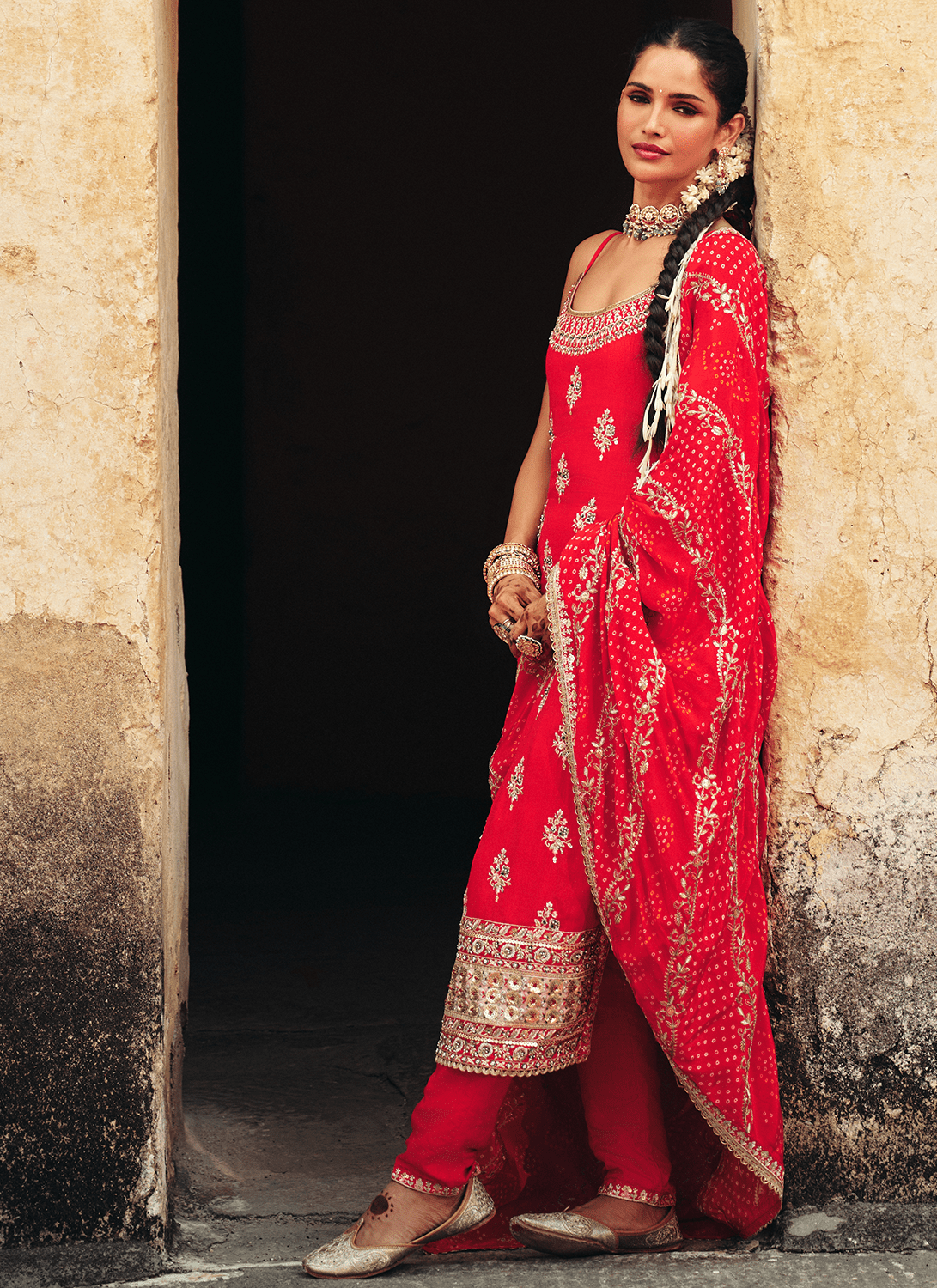 Red Embroidered Silk Pant Suit - Lashkaraa