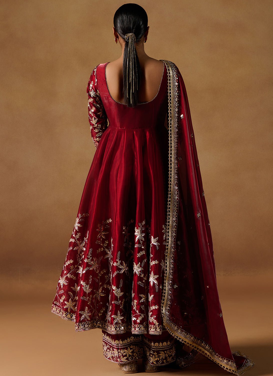 Red Embroidered Tissue Anarkali M Red Embroidered Tissue Anarkali M