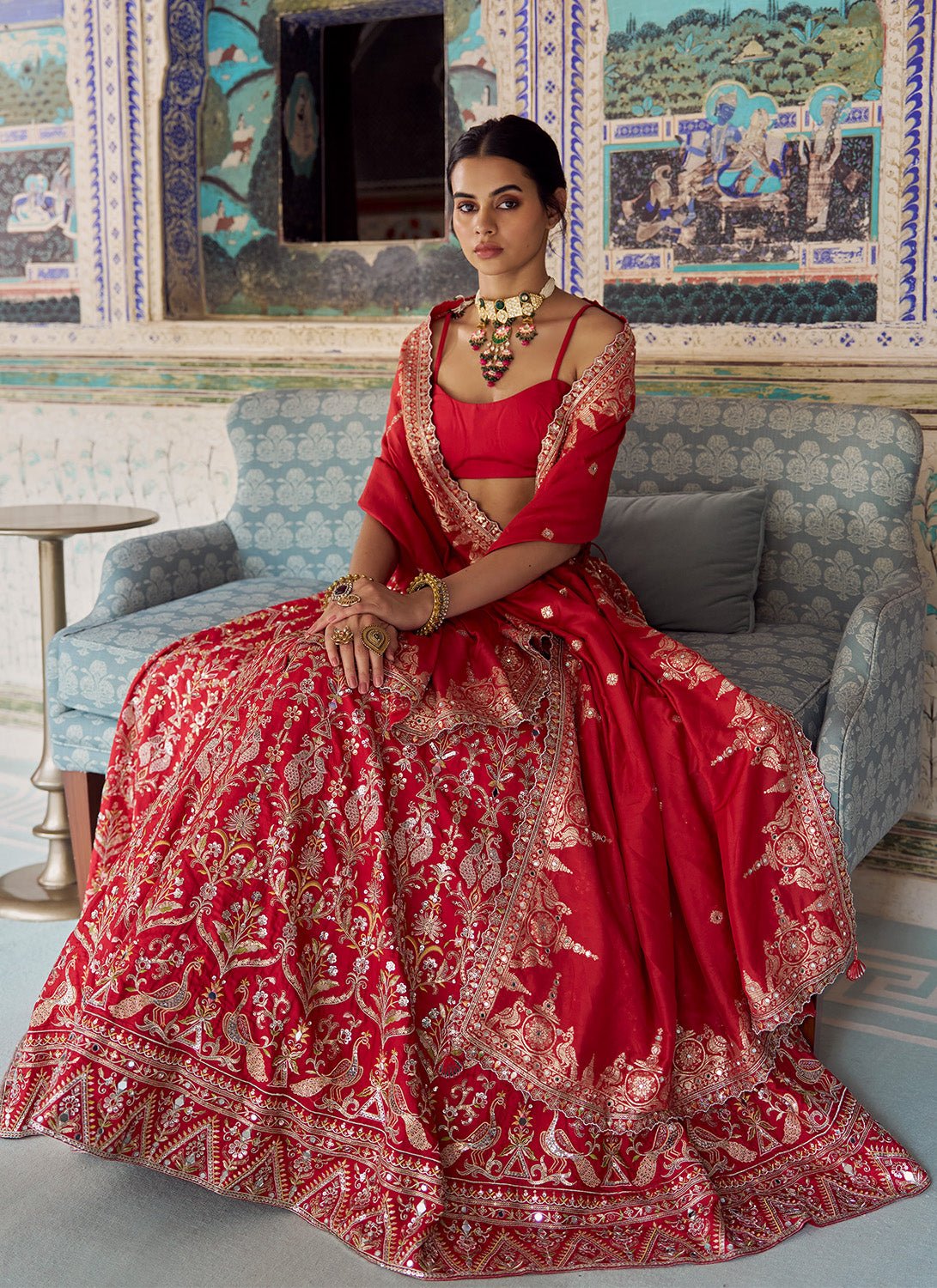 Red Embroidered Viscose Silk Lehenga - Lashkaraa