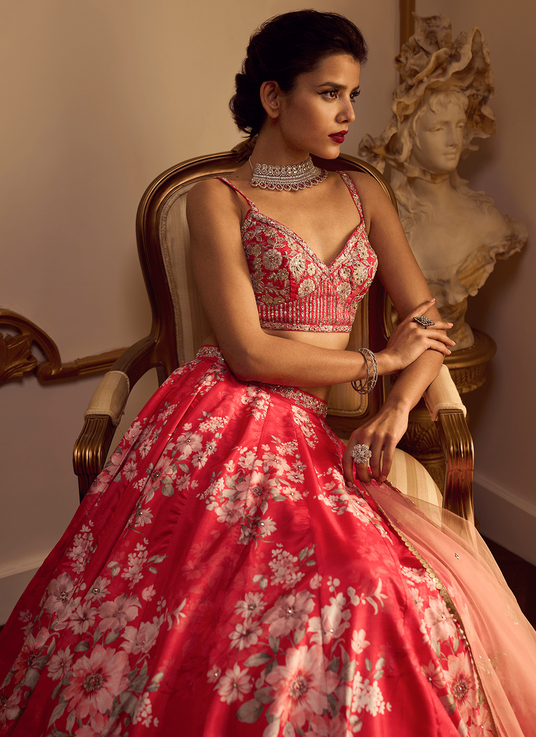 Red Floral Printed Lehenga - Lashkaraa