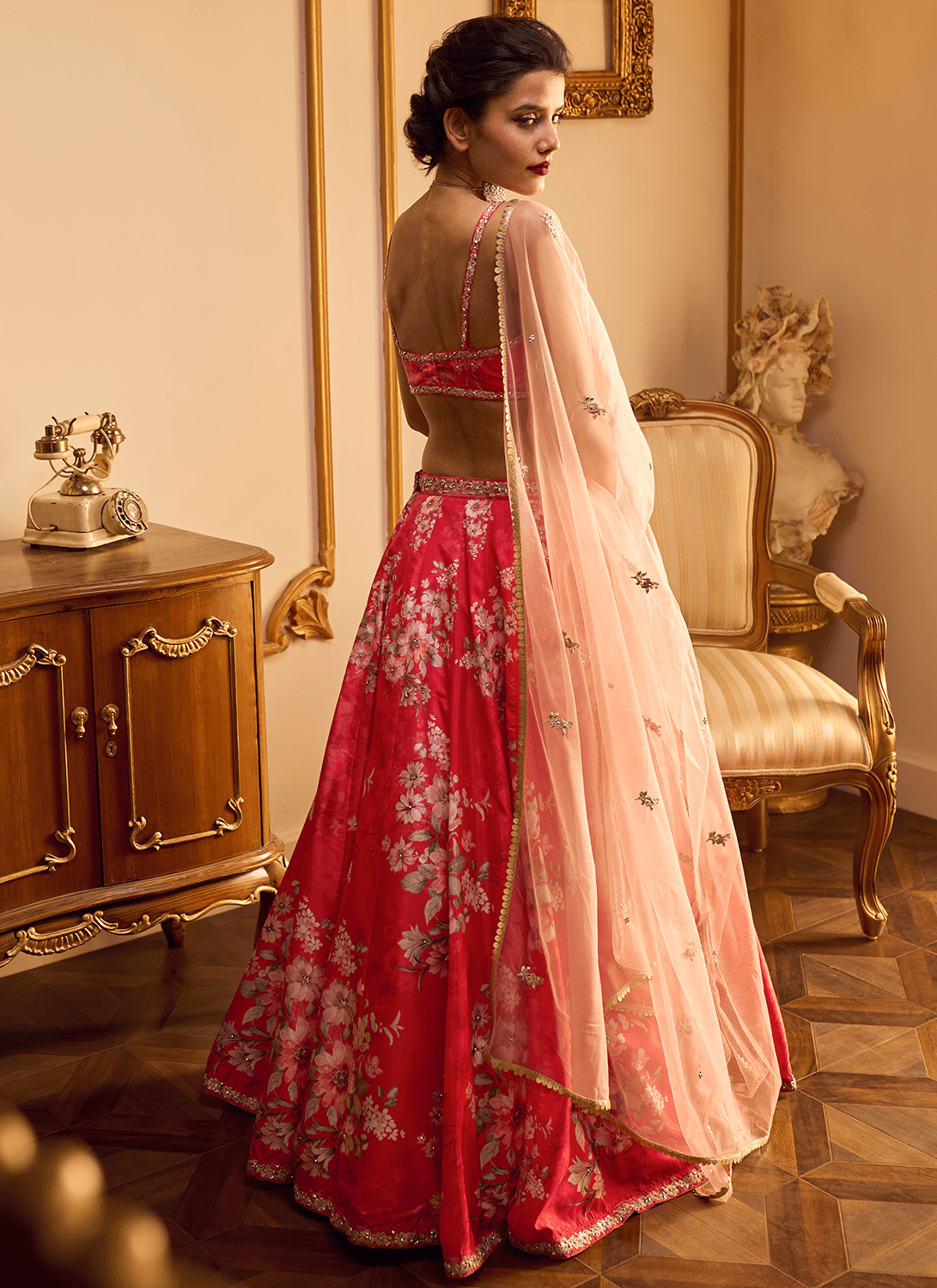 Red Floral Printed Lehenga - Lashkaraa