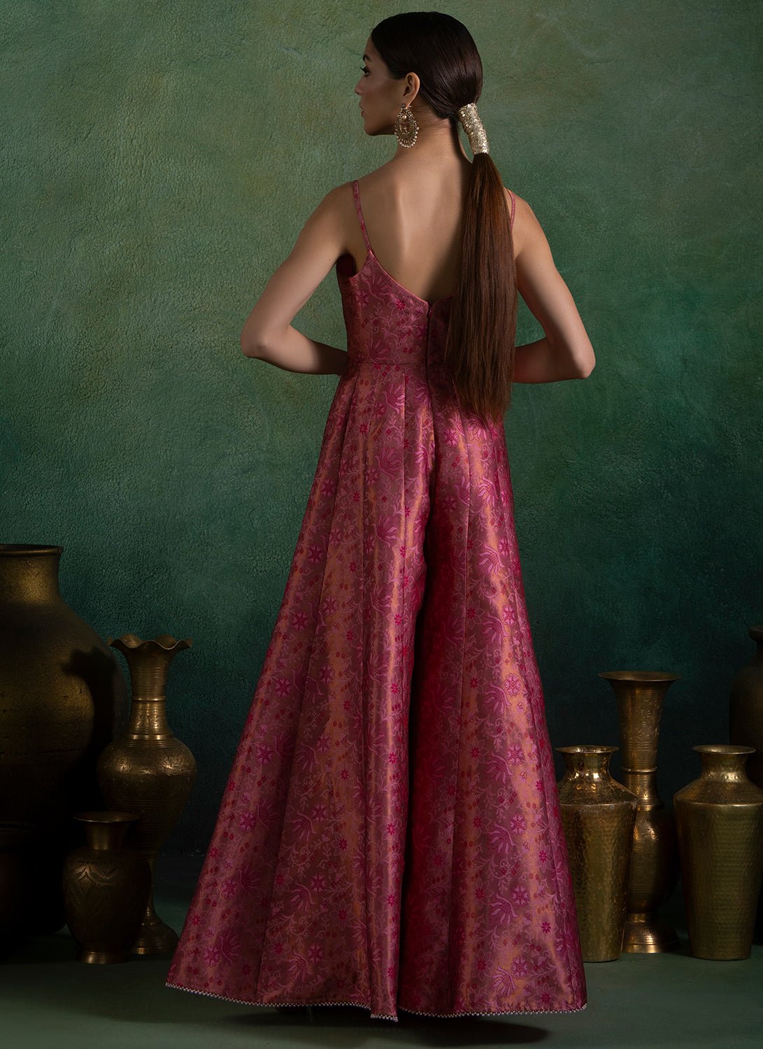 Rose Embroidered Brocade Jumpsuit Rose Embroidered Brocade Jumpsuit
