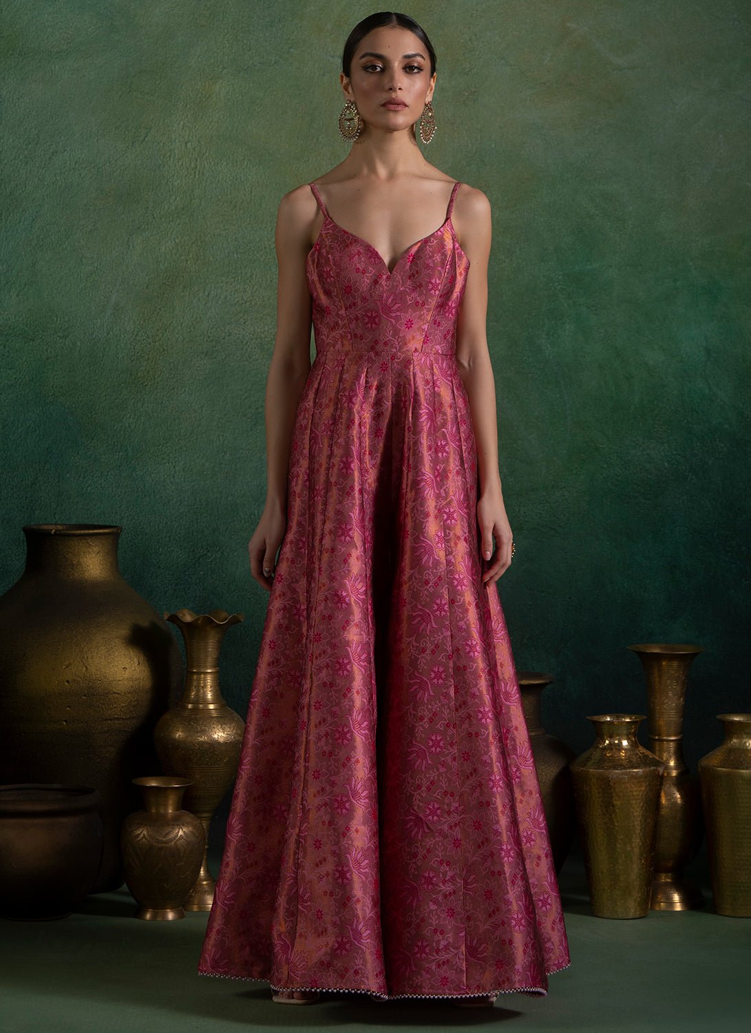 Rose Embroidered Brocade Jumpsuit - Lashkaraa