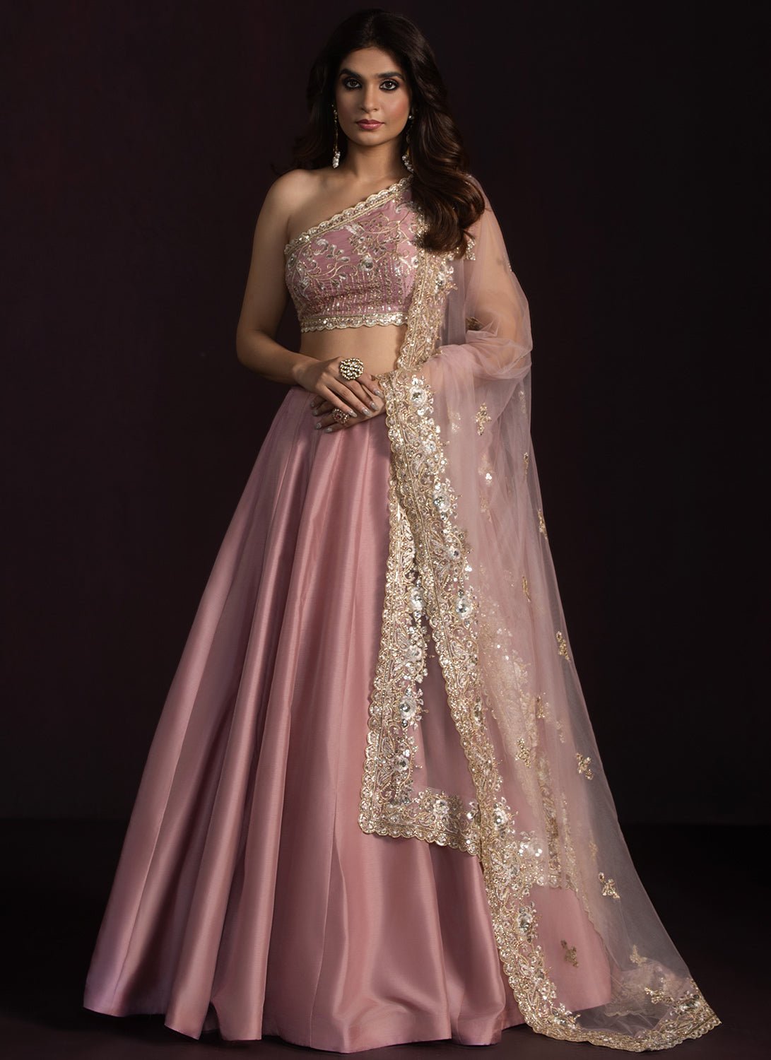 Rose Embroidered One Shoulder Style Lehenga - Lashkaraa